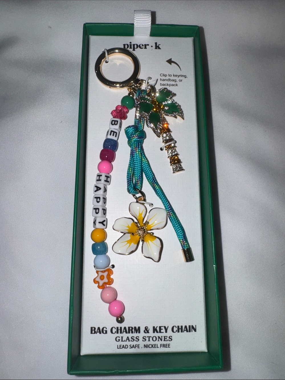 Piper Multicolor Tropical Flower & Bead Keychain Charm